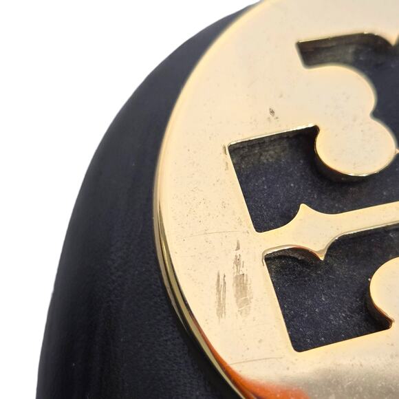 Tory Burch Reva Mestico Ballet Flats Black Leather Round Toe Logo Medallion 6 - Picture 9 of 16